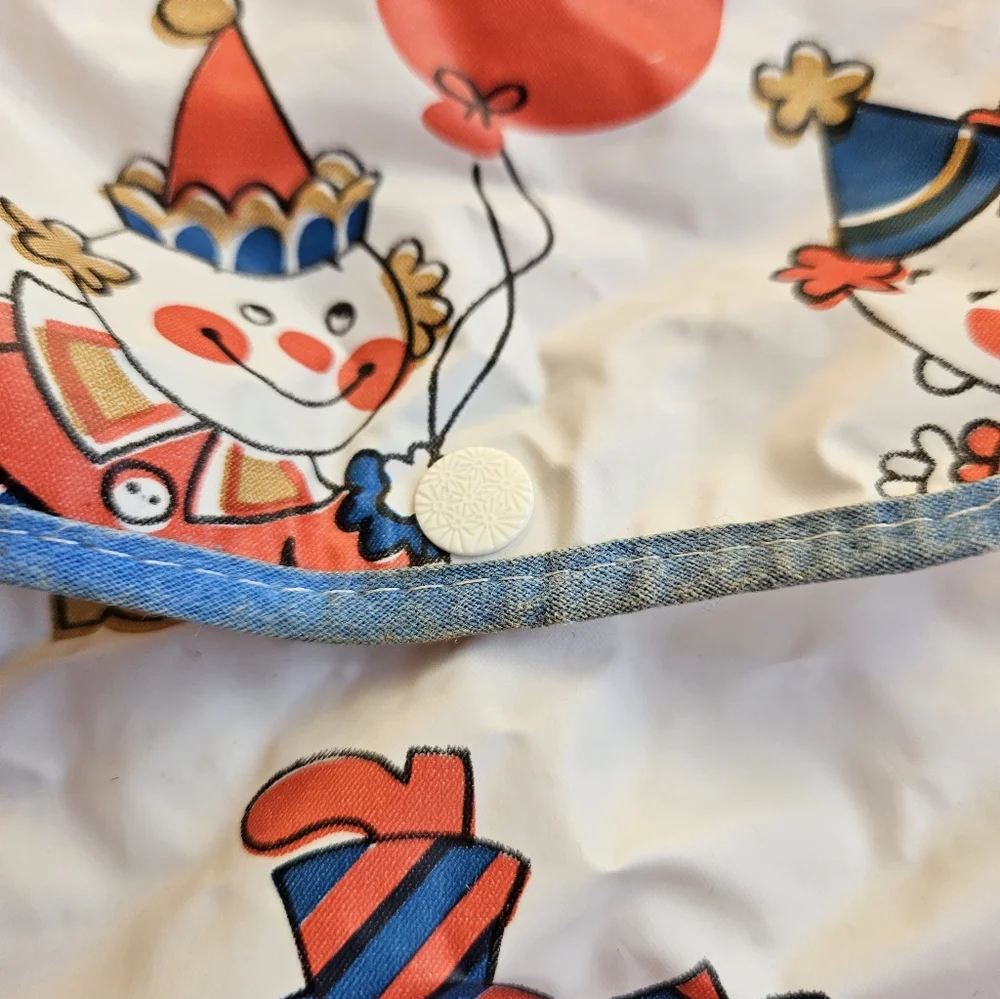 VTG Gerber Bib Plastic Vinyl Crumb Catcher Pocket Clowns Circus Snap 17x12